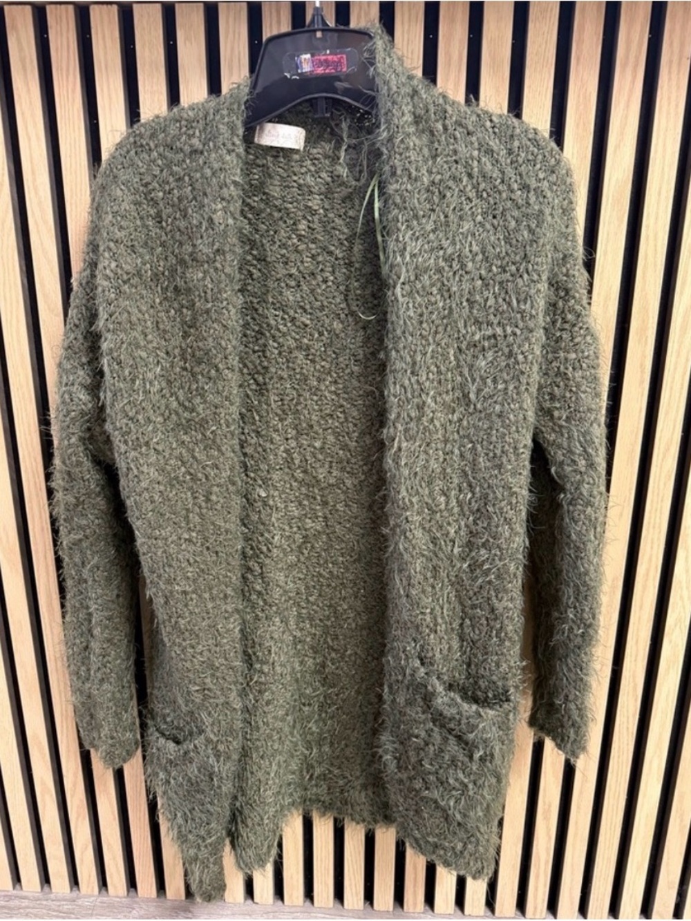 Altar'd State Olive Green Fuzzy Open-Front Cardigan